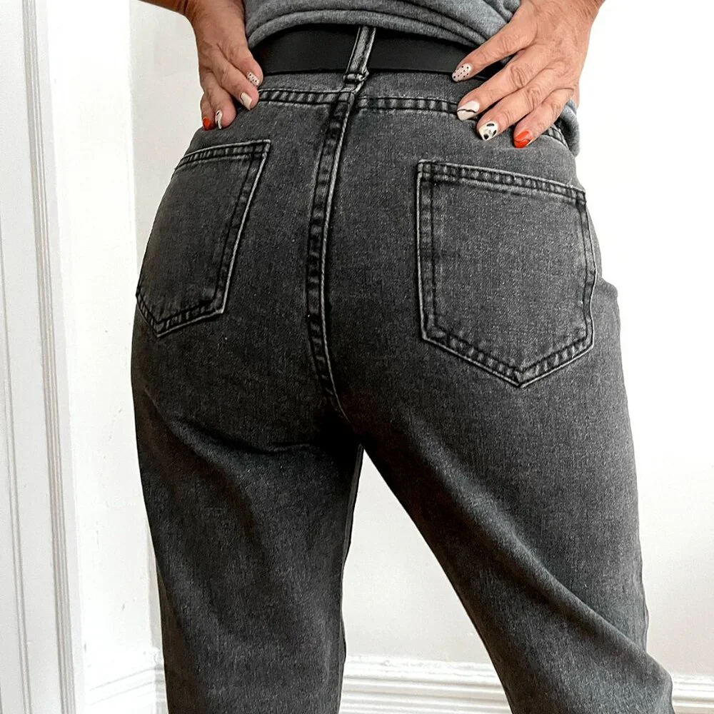 Boyfriend High Rise Washed Black Jeans • Relaxed Fit • Non-Stretch